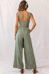 Dylan V-Neckline Wide Leg Jumpsuit Olive