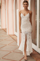 Forget Me Not Front Split Lace Mermaid Dress White