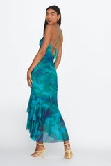 Avalee Layered Hem Mesh Dress Green