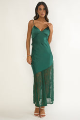 Ciao, Bella Tied Back Lace Hem Dress Forest Green