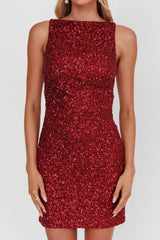 Helsi Backless Mini Dress Sequin Wine
