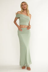 Gala Ruched Waist Maxi Skirt Sage