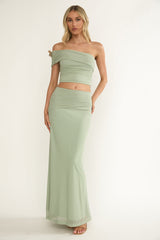 Gala Ruched Waist Maxi Skirt Sage