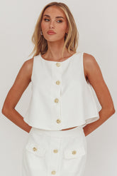 Bondi Sunset Front Button Top White