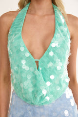 Sirenuse Backless Halter Top Sequin Green