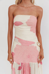 Antonella Strapless Waist Sash Maxi Dress Floral Pink