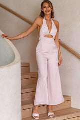 Guest List Halterneck Open Back Jumpsuit Nude