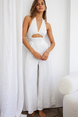 Guest List Halterneck Open Back Jumpsuit White