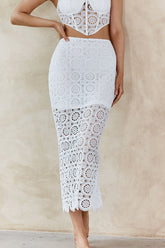 Milano Crochet Lace Midi Skirt White