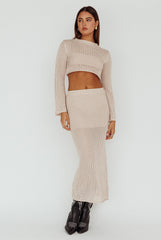 Bayside Crochet Midi Skirt Beige