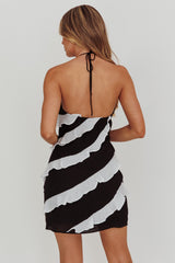 Arrabel Halterneck Contrast Ruffle Mini Dress Black