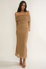 Alivya Off-Shoulder Knit Maxi Dress Mocha