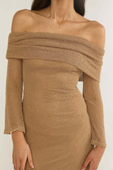 Alivya Off-Shoulder Knit Maxi Dress Mocha