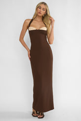 Briela Halter Bustier Maxi Dress Chocolate