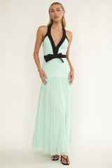 Aven Halter Bow Maxi Dress Mint