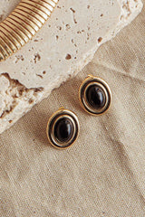 Anjelica Oval Earrings Gold Black