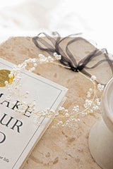 Enchanted Pearl & Crystal Wire Headband Gold