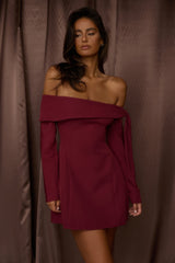 Aurora Sky Off-Shoulder Tie Mini Dress Wine