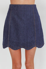 Halen Scalloped Mini Skirt Indigo