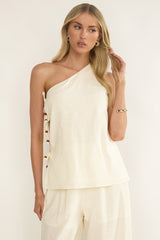 Dahlise One-Shoulder Side Tie Top Cream