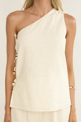 Dahlise One-Shoulder Side Tie Top Cream