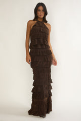 Kaelia Tiered Halter Maxi Dress Sparkle Brown