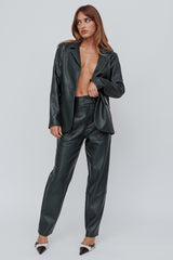 Left On Read Faux Leather Jacket Hunter Green