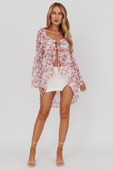 Ganyah Tie Front Blouse Print Brick