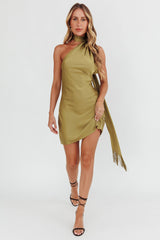 Awaken One-Shoulder Halter Mini Dress Sage