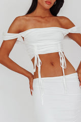 Headliner Drawstring Ruched Crop Top White