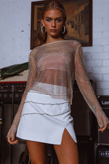 Be Seen Rhinestone Embellished Mini Skirt White