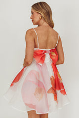 Athens Flared Bow Mini Dress Off White