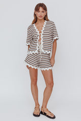 Breakaway Tie Front Shirt Stripe Mocha
