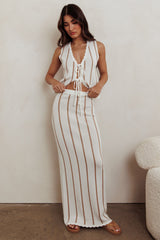 Aster Striped Maxi Knit Skirt Beige