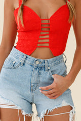 Head West Cut-Out Wide Strap Crop Top Red