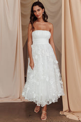 Fayette Strapless Mesh Midi Dress Embellished White