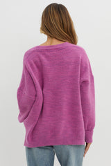 Kayce Dropped Shoulder Knit Sweater Fuchsia