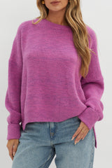 Kayce Dropped Shoulder Knit Sweater Fuchsia
