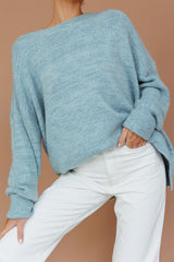 Kayce Dropped Shoulder Knit Sweater Sky Blue