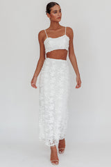 Casi Palm Tree Embroidered Maxi Skirt White