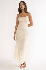 Gilded Dream Chiffon Hem Maxi Dress Sequin Oyster