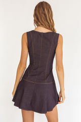 Big Plans Button Front Mini Dress Denim Indigo