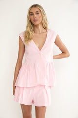 Florrie Button Flounce Top Rosewater