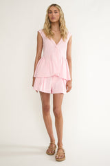 Florrie Button Flounce Top Rosewater