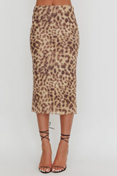 Meet Up Elastic Waist Midi Skirt Leopard