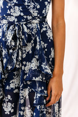 Constance Thin Strap Midi Jumpsuit Navy/White Flower