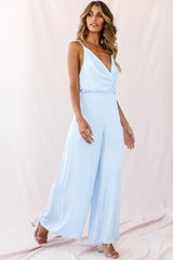 Jaclyn Wide-Leg Cowl Neck Jumpsuit Steel Blue