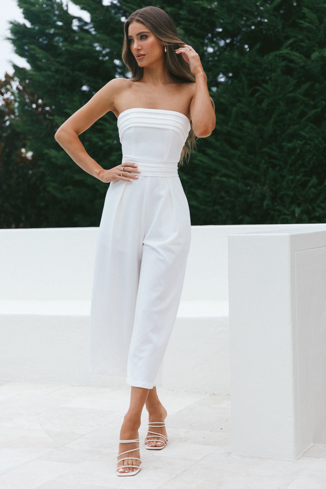 Chosen Strapless Wide Leg Jumpsuit White