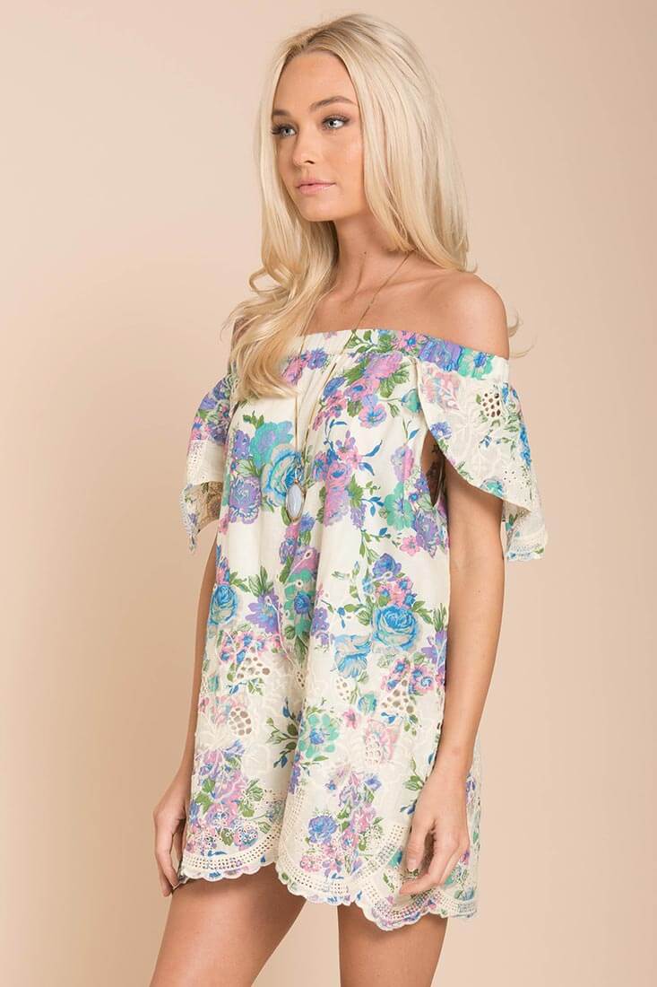 Bryden Open Shoulder Dress Beige