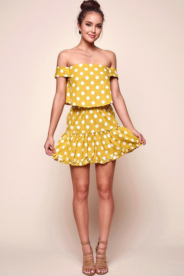 Alexi Polka Dot Mini Skirt Yellow Mustard